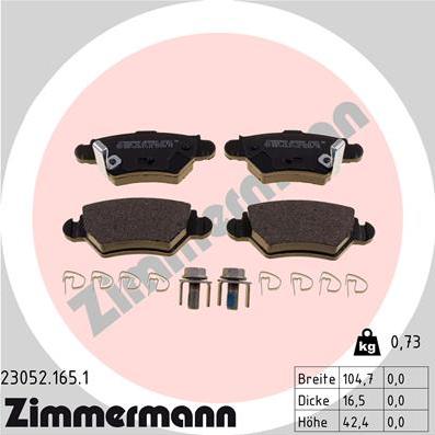 Zimmermann 23052.165.1 - Тормозные колодки, дисковые, комплект www.autospares.lv