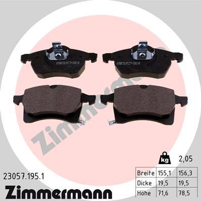 Zimmermann 23057.195.1 - Тормозные колодки, дисковые, комплект www.autospares.lv