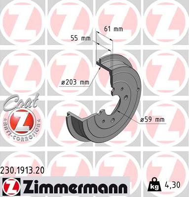 Zimmermann 230.1913.20 - Bremžu trumulis www.autospares.lv