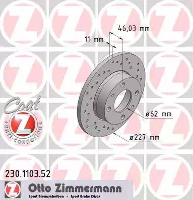 Zimmermann 230.1103.52 - Тормозной диск www.autospares.lv