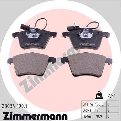 Zimmermann 23034.190.1 - Тормозные колодки, дисковые, комплект www.autospares.lv