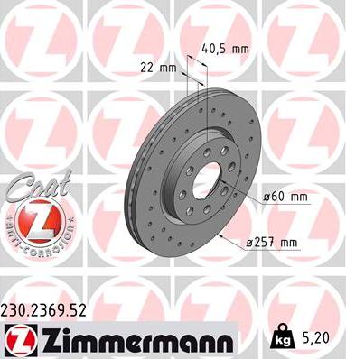 Zimmermann 230.2369.52 - Bremžu diski autospares.lv