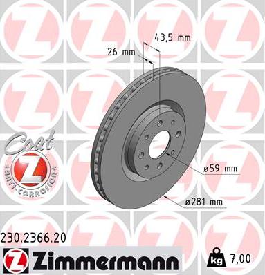 Zimmermann 230.2366.20 - Bremžu diski autospares.lv