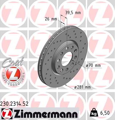 Zimmermann 230.2314.52 - Bremžu diski autospares.lv