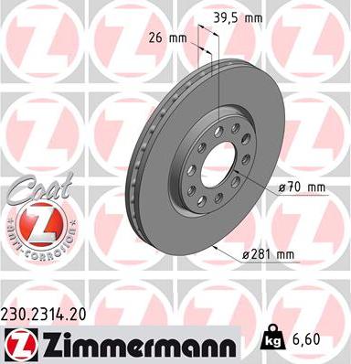 Zimmermann 230.2314.20 - Bremžu diski autospares.lv