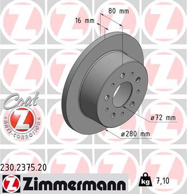 Zimmermann 230.2375.20 - Тормозной диск www.autospares.lv