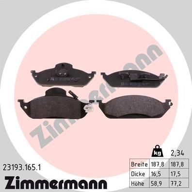 Zimmermann 23193.165.1 - Bremžu uzliku kompl., Disku bremzes www.autospares.lv