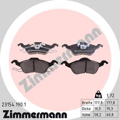 Zimmermann 23154.190.1 - Тормозные колодки, дисковые, комплект www.autospares.lv