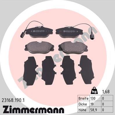 Zimmermann 23168.190.1 - Bremžu uzliku kompl., Disku bremzes autospares.lv