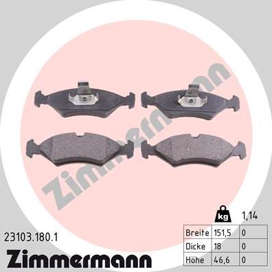 Zimmermann 23103.180.1 - Bremžu uzliku kompl., Disku bremzes www.autospares.lv