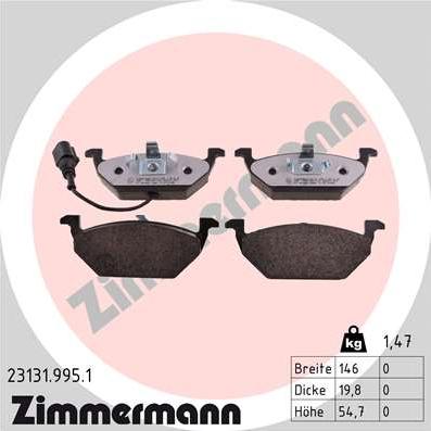 Zimmermann 23131.995.1 - Тормозные колодки, дисковые, комплект www.autospares.lv