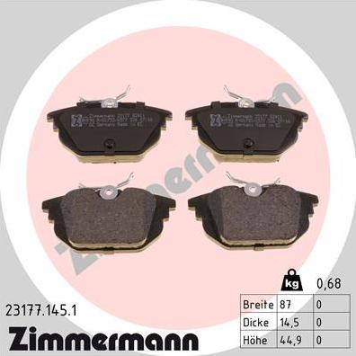 Zimmermann 23177.145.1 - Тормозные колодки, дисковые, комплект www.autospares.lv