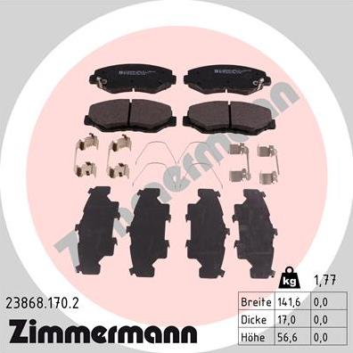 Zimmermann 23868.170.2 - Тормозные колодки, дисковые, комплект www.autospares.lv