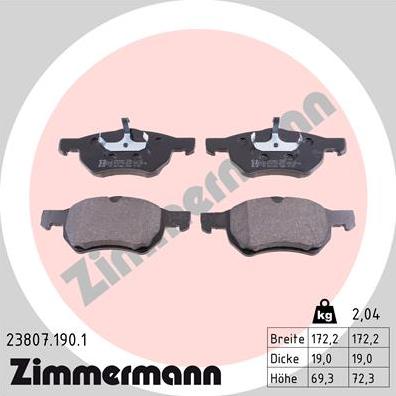 Zimmermann 23807.190.1 - Brake Pad Set, disc brake www.autospares.lv