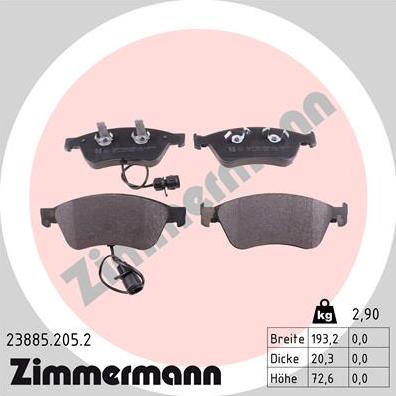 Zimmermann 23885.205.2 - Bremžu uzliku kompl., Disku bremzes autospares.lv