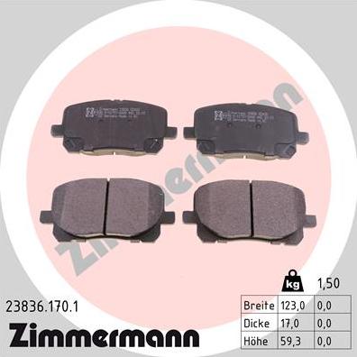 Zimmermann 23836.170.1 - Bremžu uzliku kompl., Disku bremzes www.autospares.lv