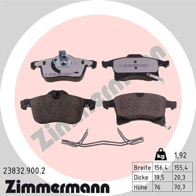 Zimmermann 23832.900.2 - Тормозные колодки, дисковые, комплект www.autospares.lv