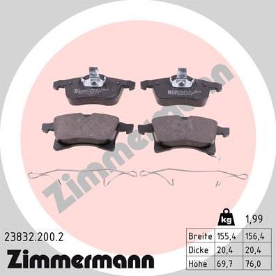 Zimmermann 23832.200.2 - Тормозные колодки, дисковые, комплект www.autospares.lv