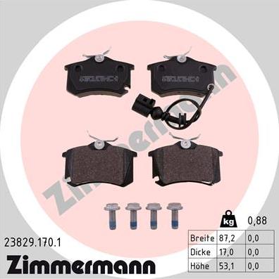 Zimmermann 23829.170.1 - Тормозные колодки, дисковые, комплект www.autospares.lv