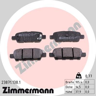 Zimmermann 23871.138.1 - Тормозные колодки, дисковые, комплект www.autospares.lv