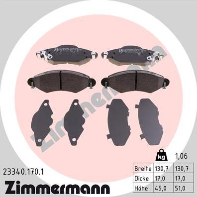 Zimmermann 23340.170.1 - Тормозные колодки, дисковые, комплект www.autospares.lv