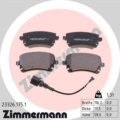 Zimmermann 23326.175.1 - Тормозные колодки, дисковые, комплект www.autospares.lv