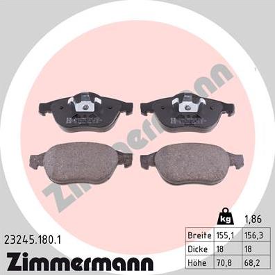 Zimmermann 23245.180.1 - Тормозные колодки, дисковые, комплект www.autospares.lv