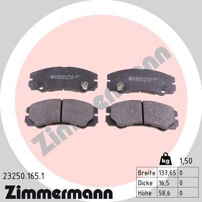 Zimmermann 23250.165.1 - Bremžu uzliku kompl., Disku bremzes www.autospares.lv