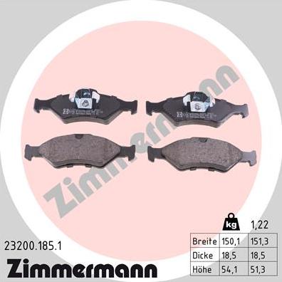 Zimmermann 23200.185.1 - Тормозные колодки, дисковые, комплект www.autospares.lv