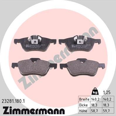 Zimmermann 23281.180.1 - Bremžu uzliku kompl., Disku bremzes www.autospares.lv