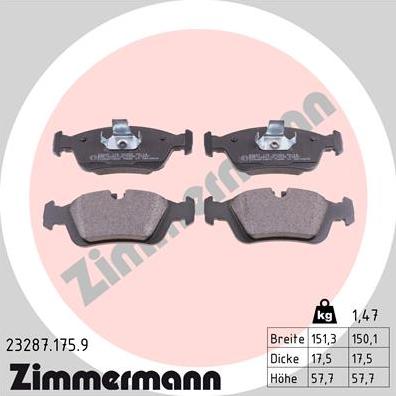 Zimmermann 23287.175.9 - Тормозные колодки, дисковые, комплект www.autospares.lv