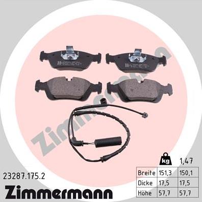 Zimmermann 23287.175.2 - Тормозные колодки, дисковые, комплект www.autospares.lv