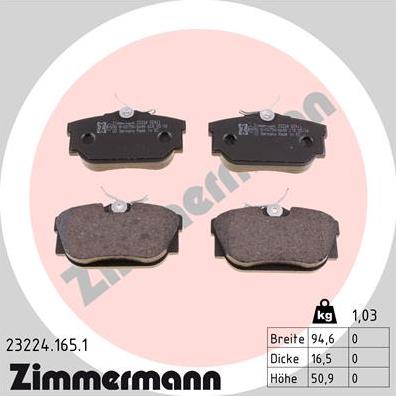 Zimmermann 23224.165.1 - Тормозные колодки, дисковые, комплект www.autospares.lv