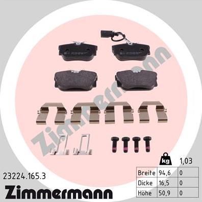 Zimmermann 23224.165.3 - Тормозные колодки, дисковые, комплект www.autospares.lv