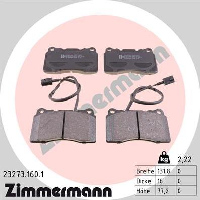 Zimmermann 23273.160.1 - Bremžu uzliku kompl., Disku bremzes autospares.lv