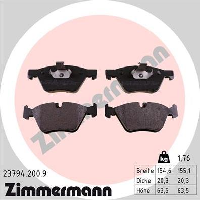 Zimmermann 23794.200.9 - Тормозные колодки, дисковые, комплект www.autospares.lv