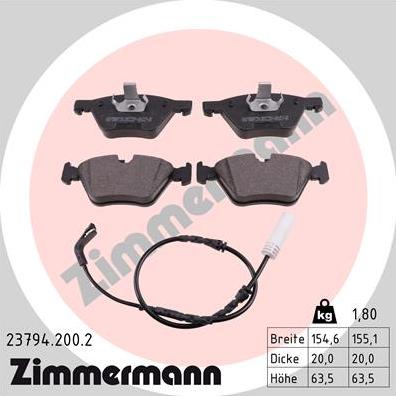 Zimmermann 23794.200.2 - Тормозные колодки, дисковые, комплект www.autospares.lv