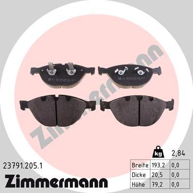 Zimmermann 23791.205.1 - Bremžu uzliku kompl., Disku bremzes www.autospares.lv