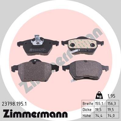 Zimmermann 23798.195.1 - Тормозные колодки, дисковые, комплект www.autospares.lv