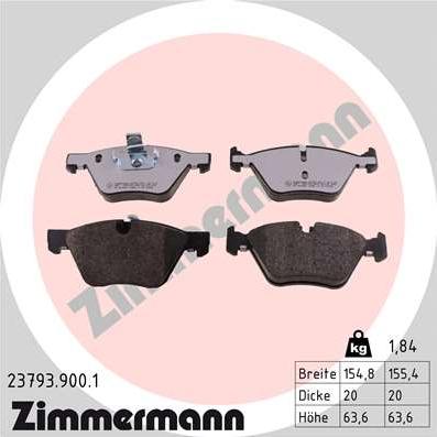 Zimmermann 23793.900.1 - Тормозные колодки, дисковые, комплект www.autospares.lv