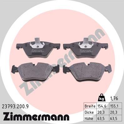 Zimmermann 23793.200.9 - Тормозные колодки, дисковые, комплект www.autospares.lv