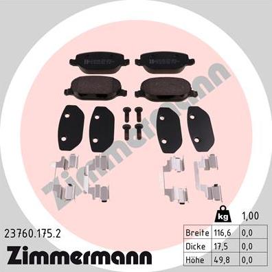 Zimmermann 23760.175.2 - Тормозные колодки, дисковые, комплект www.autospares.lv