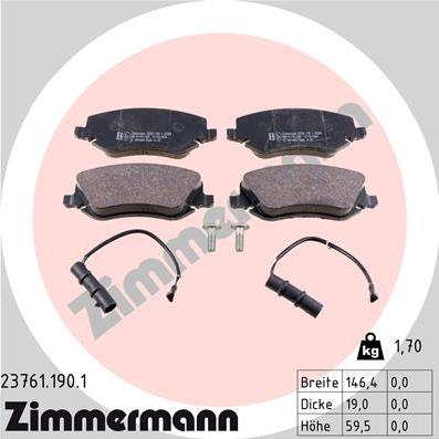 Zimmermann 23761.190.1 - Bremžu uzliku kompl., Disku bremzes www.autospares.lv