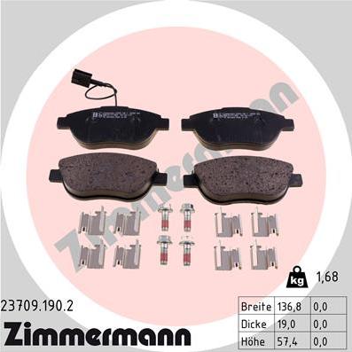 Zimmermann 23709.190.2 - Тормозные колодки, дисковые, комплект www.autospares.lv