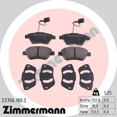 Zimmermann 23706.180.2 - Тормозные колодки, дисковые, комплект www.autospares.lv