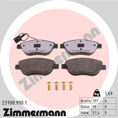 Zimmermann 23708.990.1 - Тормозные колодки, дисковые, комплект www.autospares.lv