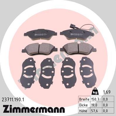 Zimmermann 23711.190.1 - Bremžu uzliku kompl., Disku bremzes www.autospares.lv