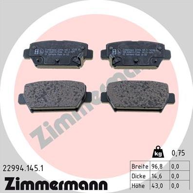 Zimmermann 22994.145.1 - Bremžu uzliku kompl., Disku bremzes www.autospares.lv