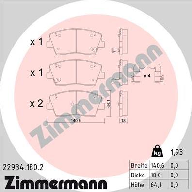 Zimmermann 22934.180.2 - Bremžu uzliku kompl., Disku bremzes www.autospares.lv