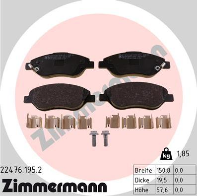 Zimmermann 22476.195.2 - Bremžu uzliku kompl., Disku bremzes www.autospares.lv